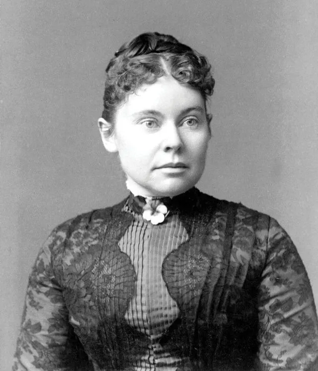 Photographic portrait of Lizzie Borden, head and shoulders, c. 1890.