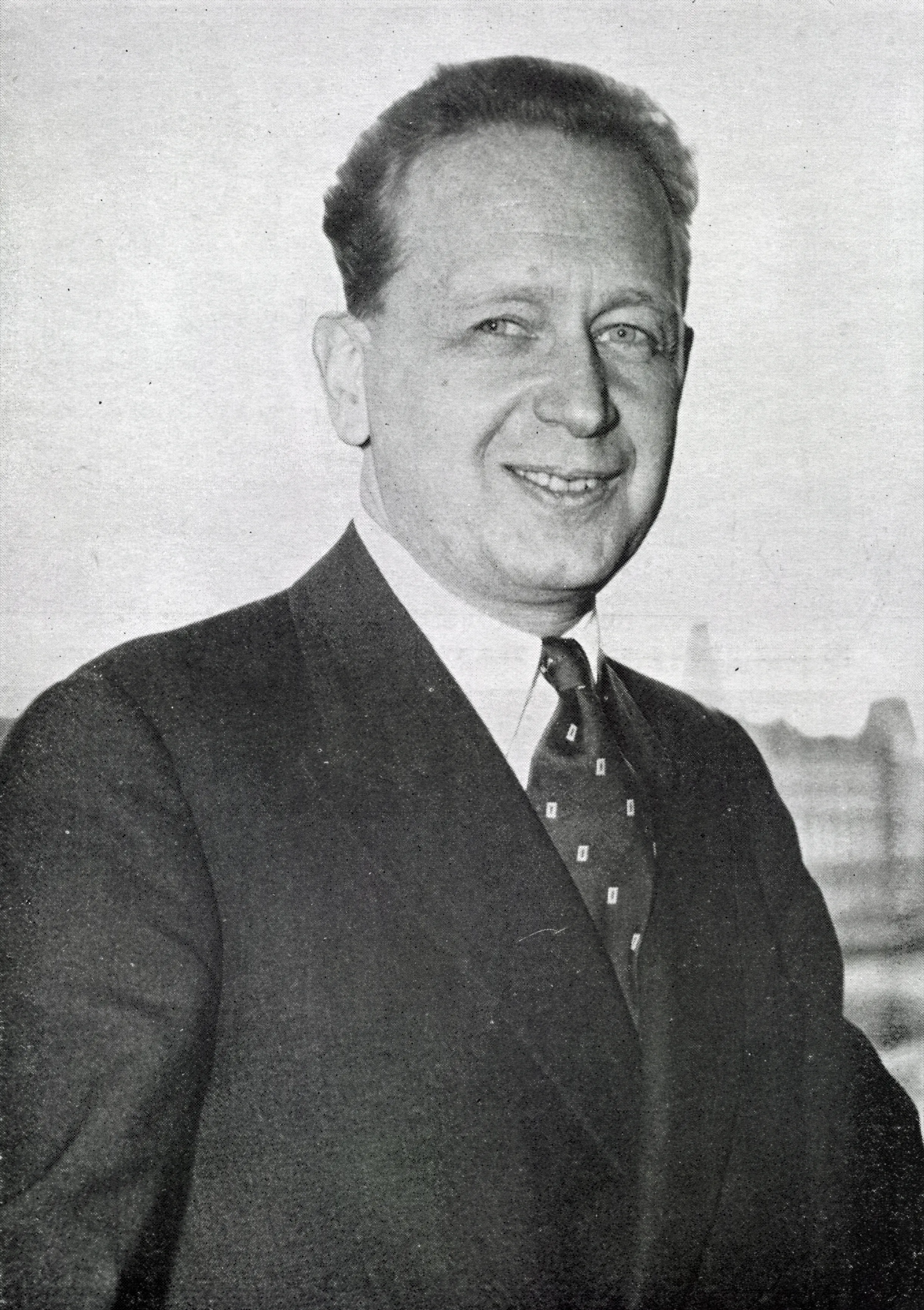 Black-and-white portrait of Dag Hammarskjold, Swedish UN Secretary-General, mid-1950s.
